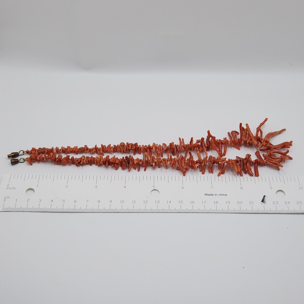 Vintage Natural Branch Coral Necklace Salmon Orange Statement 20 Inch Fringe - Picture 5 of 7